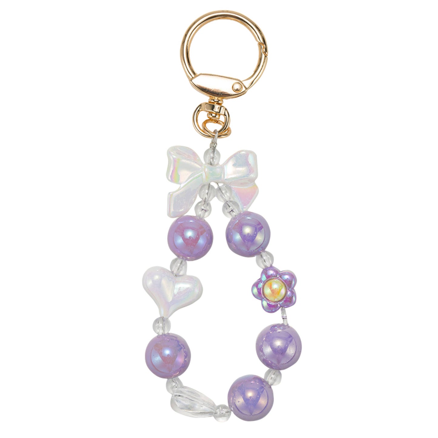 Purple Beaded & White Bow Bag Charm- SHIPS July 26