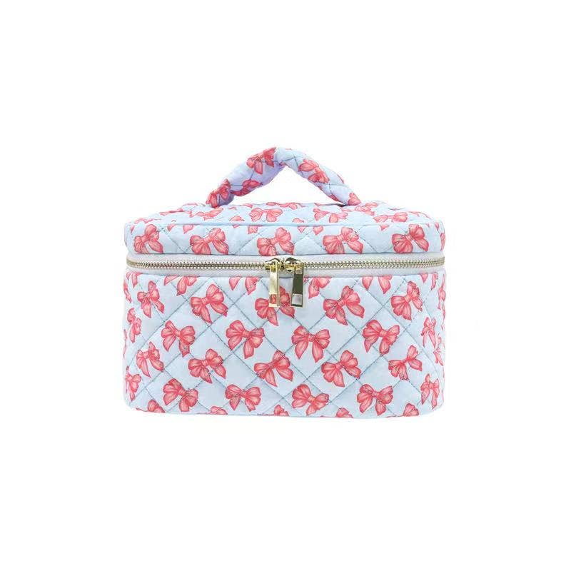 Pink Bow Quilted Makeup Bag