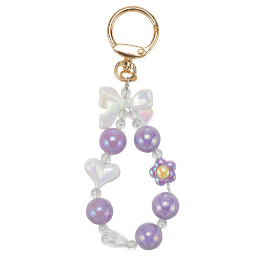 Purple Beaded & White Bow Bag Charm- SHIPS August 1