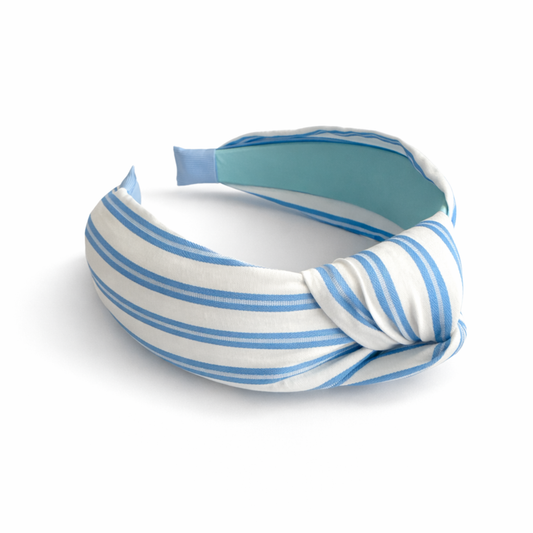 Refined Fabric Striped Knot Headband – Preppy And Elegant: Blue Stripe