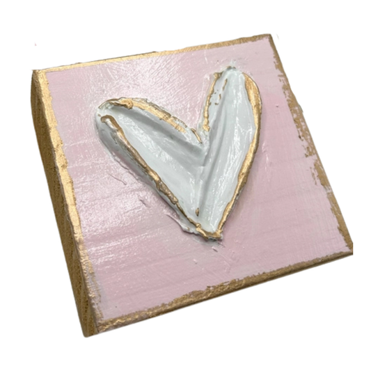DEARLY Loved Heart Block- White Heart on a Pink Background
