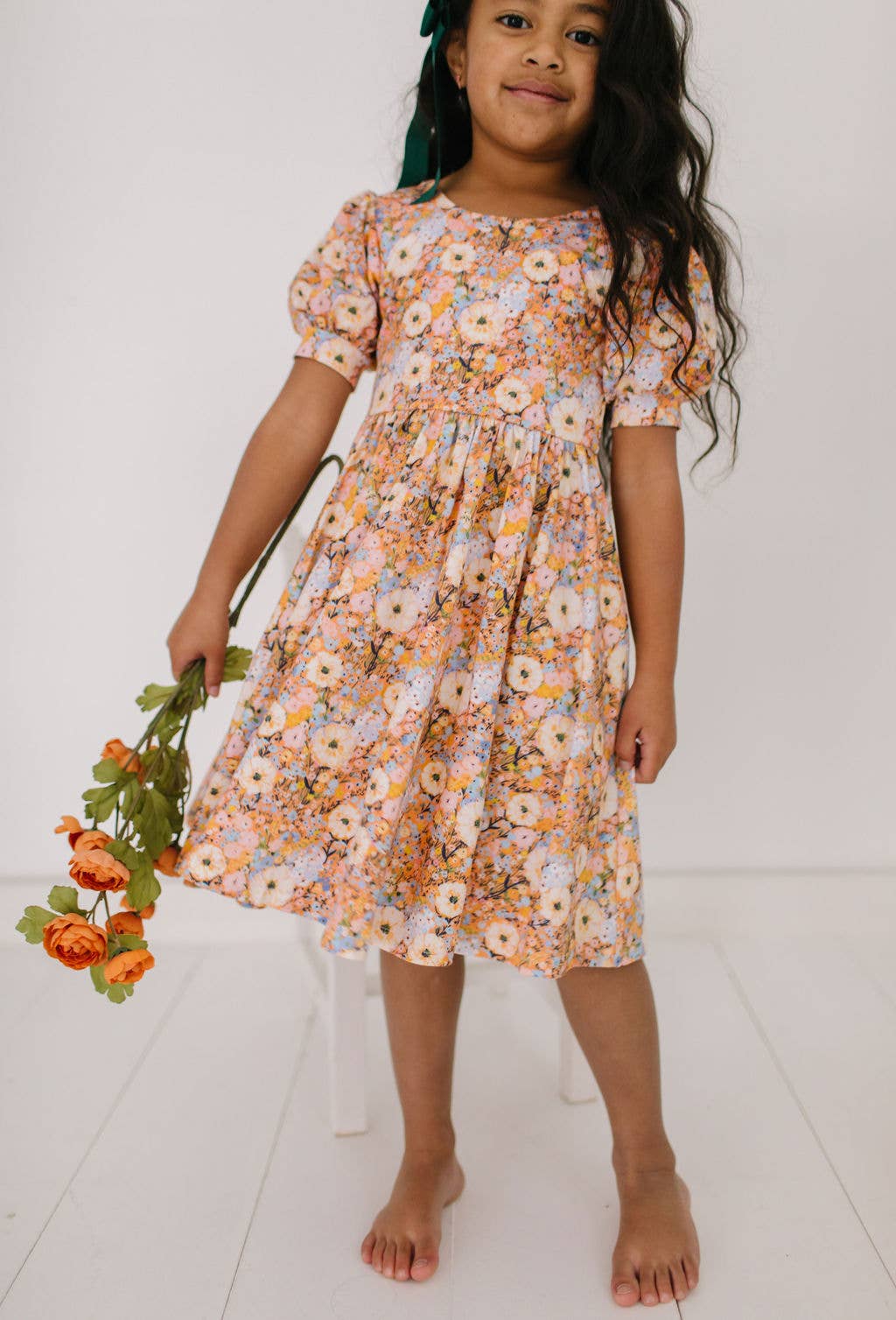 Pumpkin Bouquet Puff Sleeve Dress