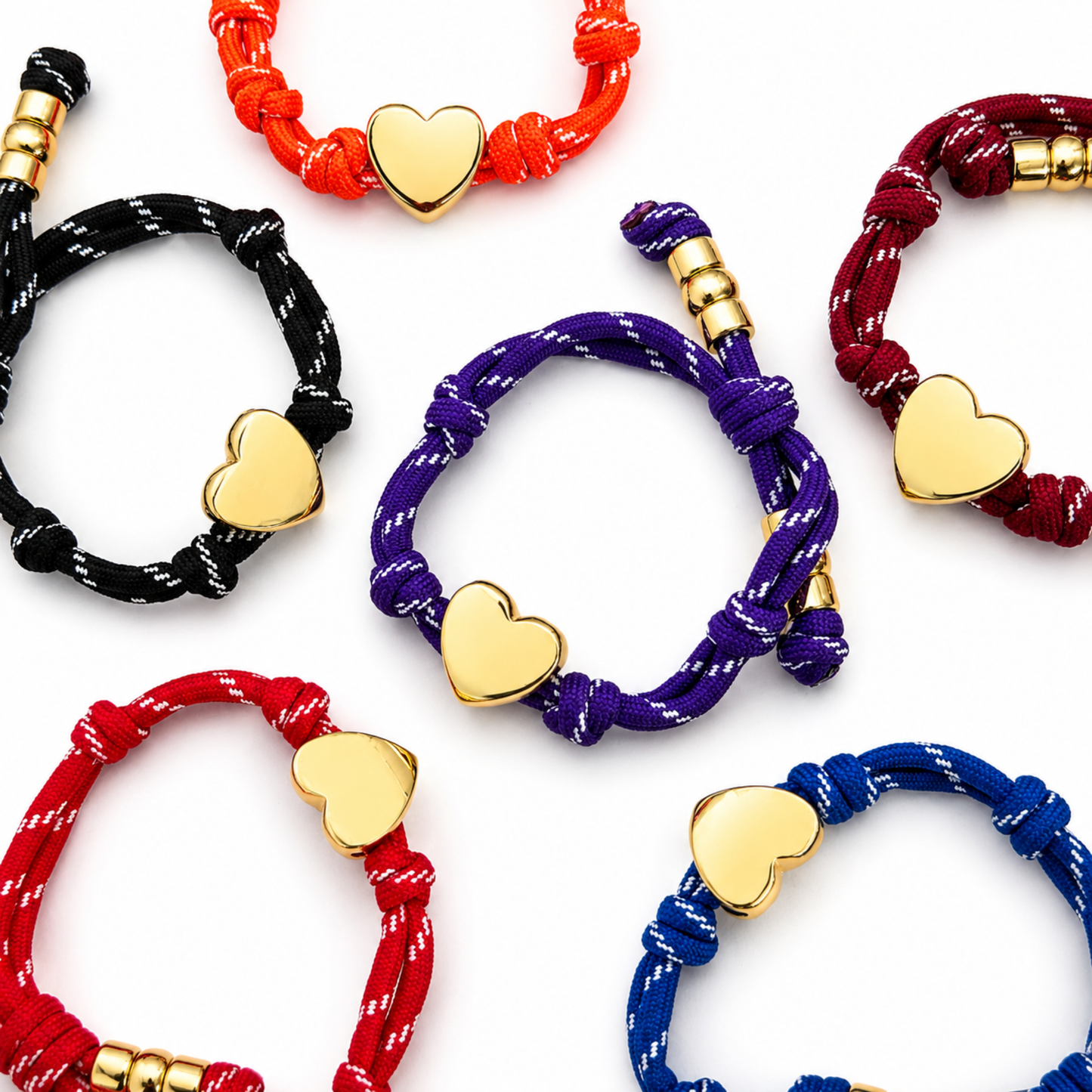 Ellison+Young Game Day Rope Bracelet, Gold Heart Charm, Adjustable: Orange