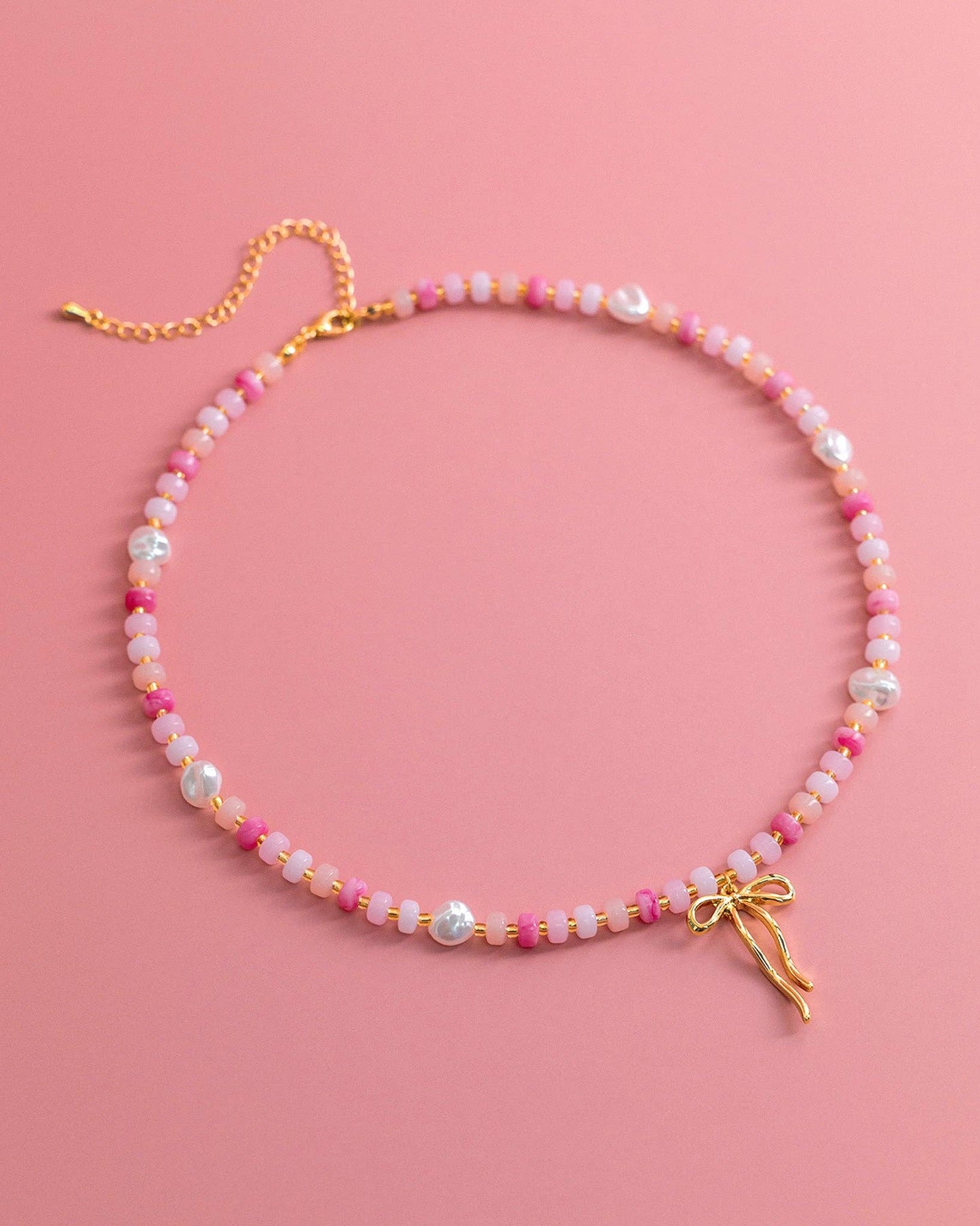 PINK Coquette Bead & Pearl Necklace- SHIPS July 26