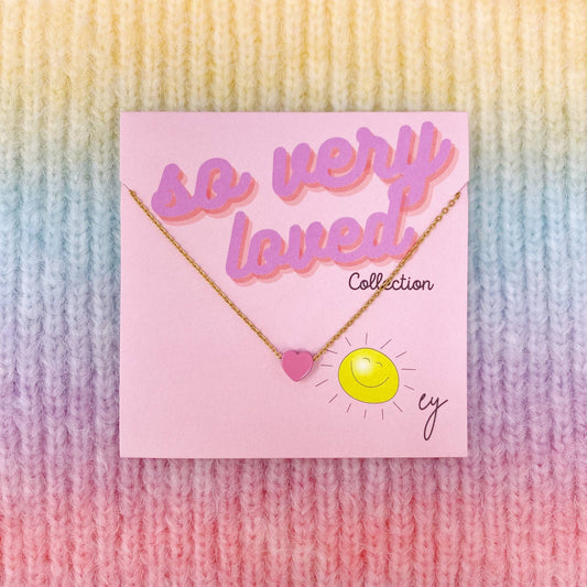 So Very Loved Heart Necklace – Waterproof Gold Chain: Pink
