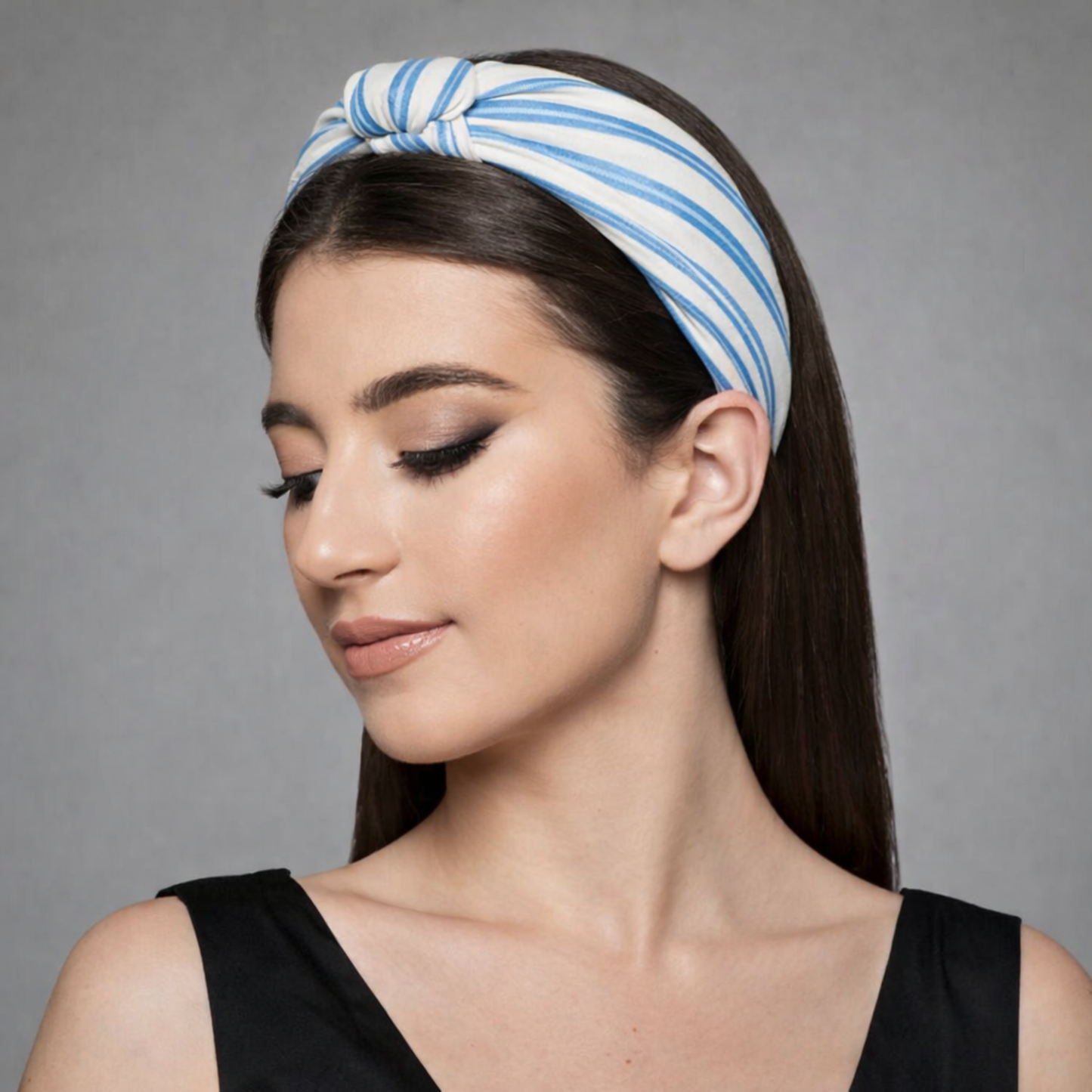 Refined Fabric Striped Knot Headband – Preppy And Elegant: Blue Stripe