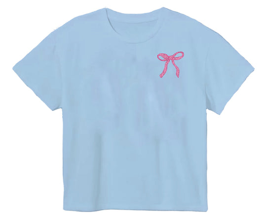 Pink Glitter Bow Light Blue Boxy Tee