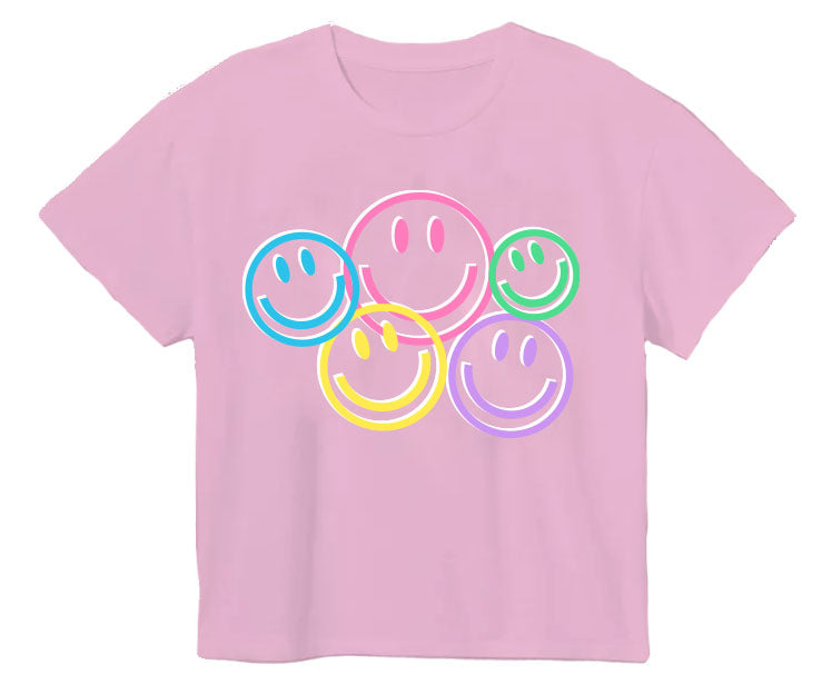 Pink Smiley Face Boxy Tee