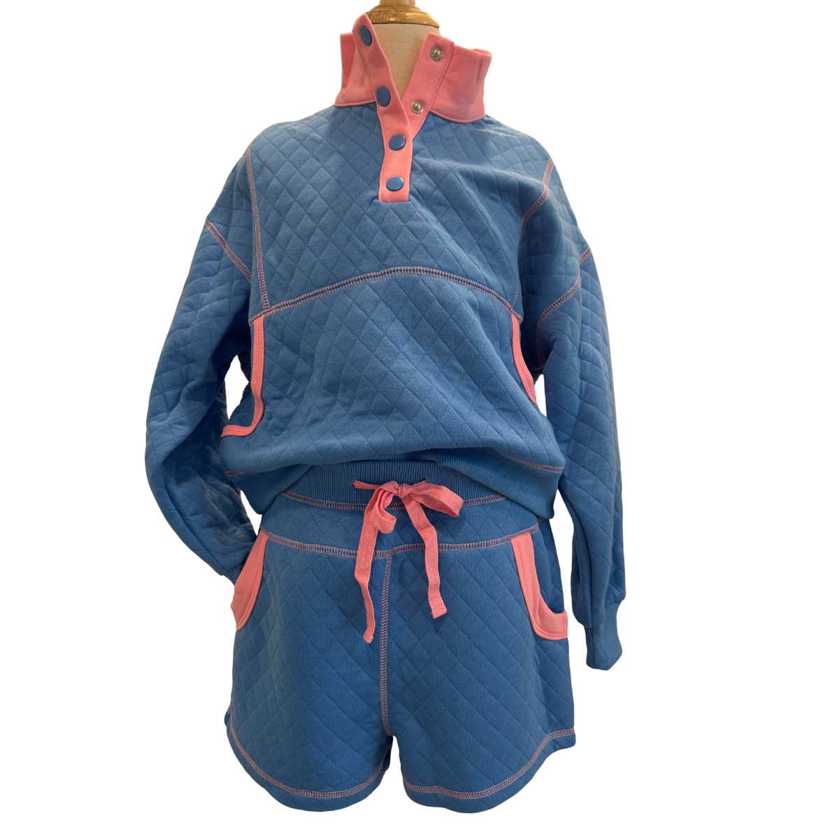 Blue & Pink Quilted Pullover