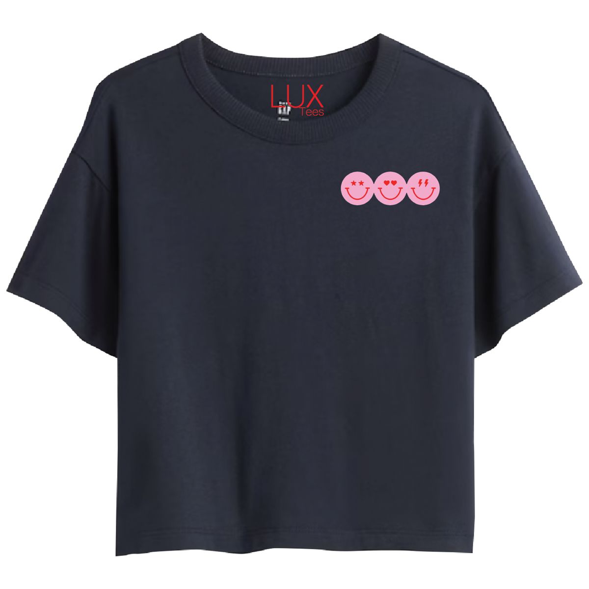 Embroidered Smiley Faces Boxy Tee