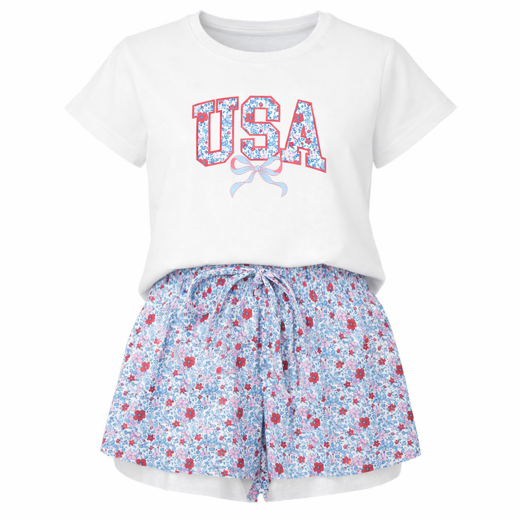 Floral USA Ribbon Boxy Tee