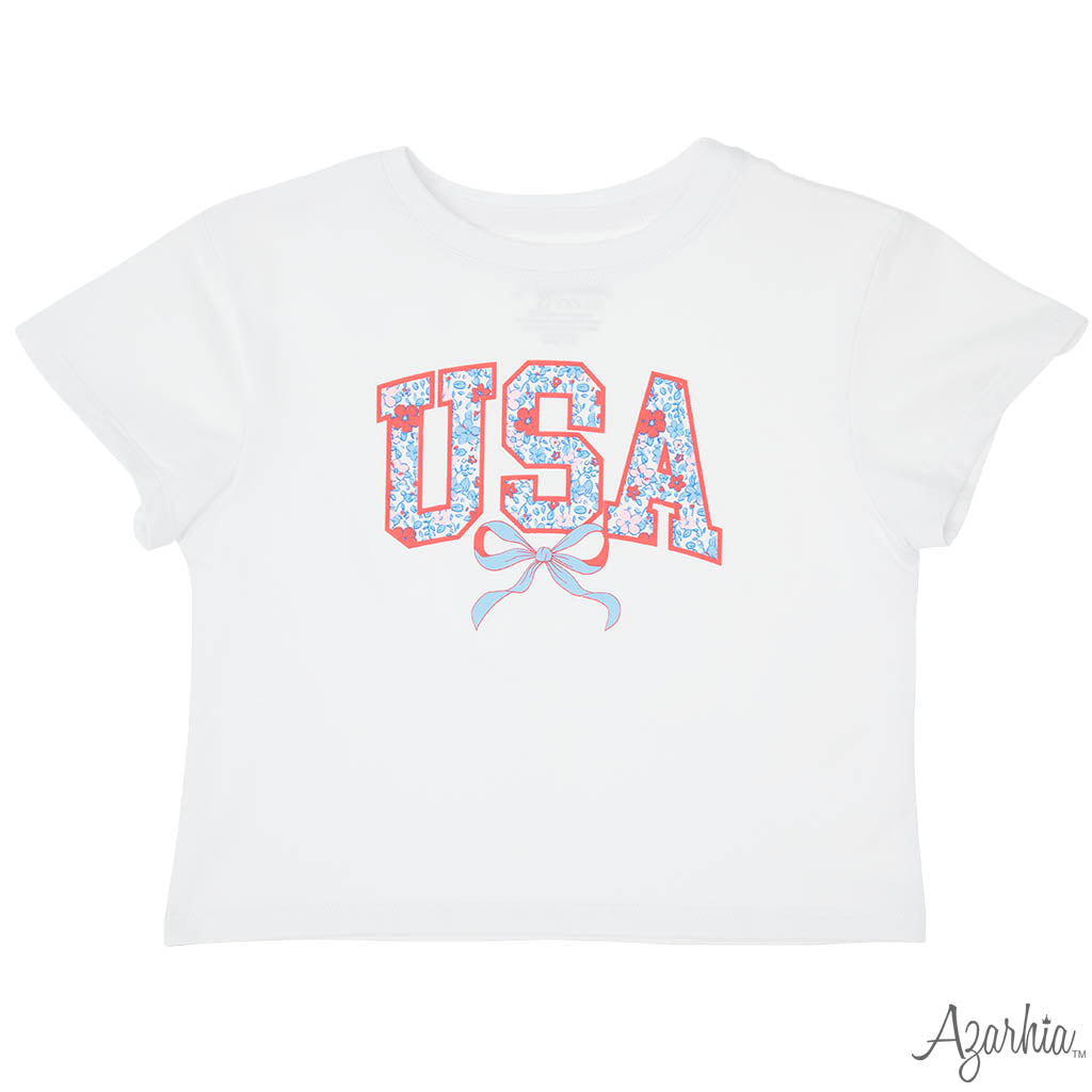 Floral USA Ribbon Boxy Tee