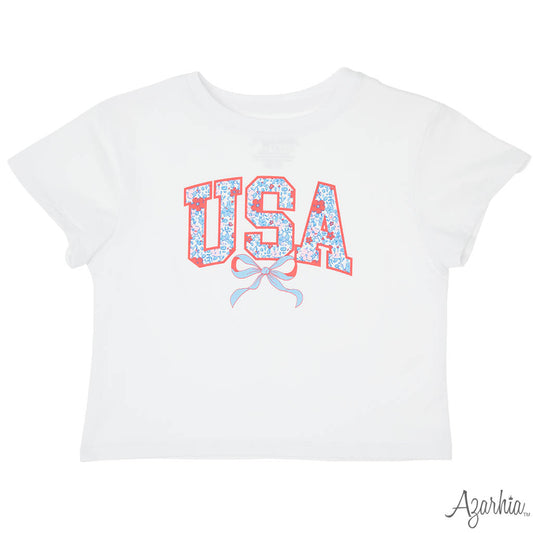 Floral USA Ribbon Boxy Tee
