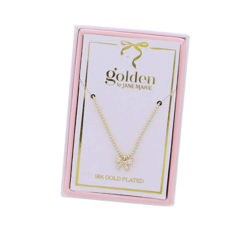 18K Gold-Plated Crystal Bow Necklace- SHIPS July 26