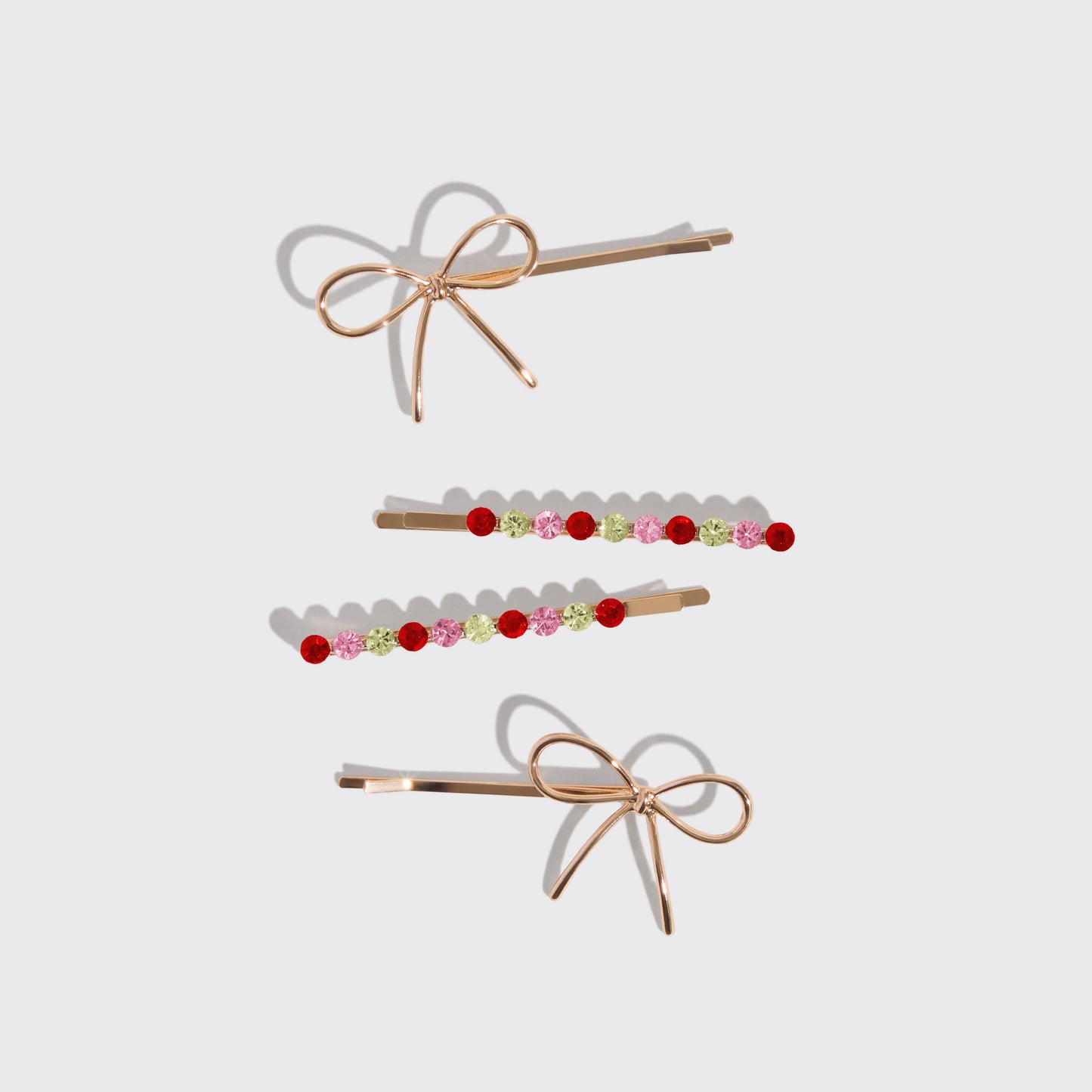 Holiday Gemstone and Bow Bobby Pin Set
