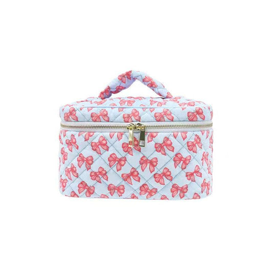 Pink Bow Quilted Makeup Bag